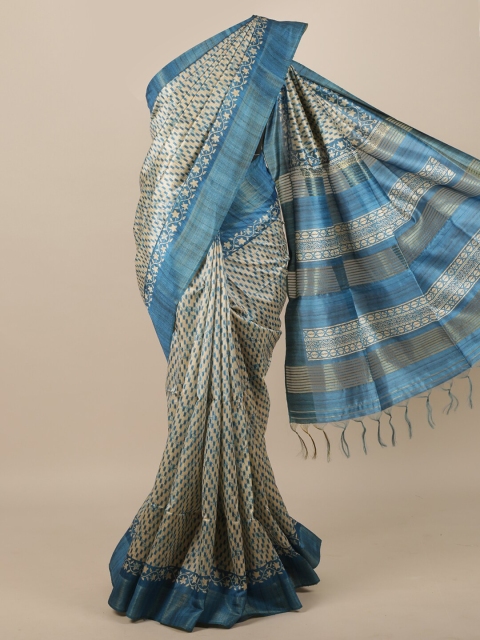 

Pothys Cream & Blue Jute Silk Mangalagiri Saree