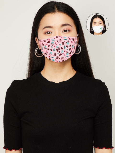 

Ginger by Lifestyle Women Pack Of 2 Printed 2-Ply Reusable Cotton Cloth Masks, Pink
