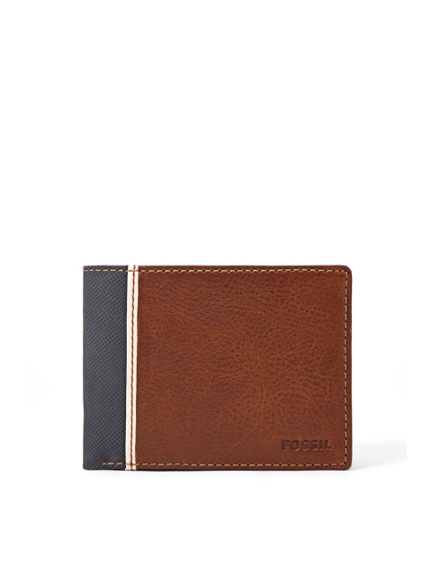

Fossil Men Brown Colourblocked Leather Two Fold Wallet with SIM Card Holder