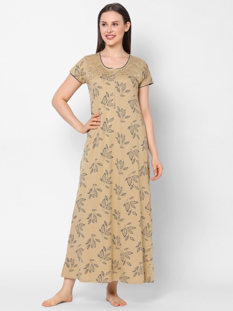 

Sweet Dreams Beige Printed Maxi Nightdress
