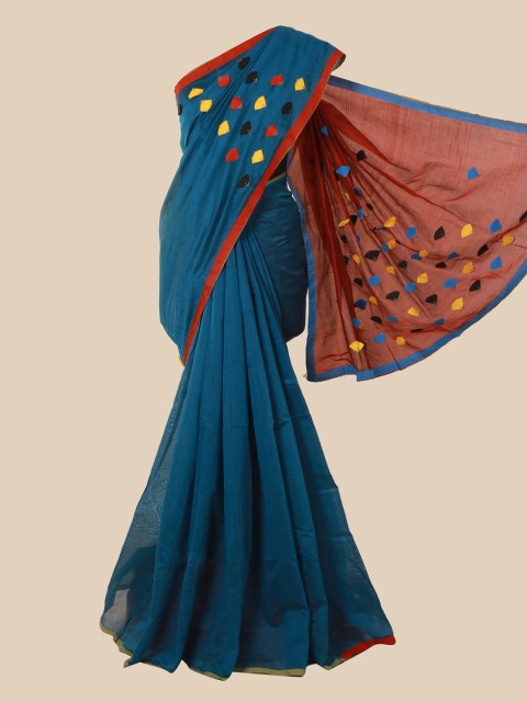 

Pothys Navy Blue & Yellow Patchwork Saree