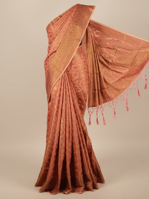 Pothys Pink & Gold-Toned Woven Design Jute Silk Saree