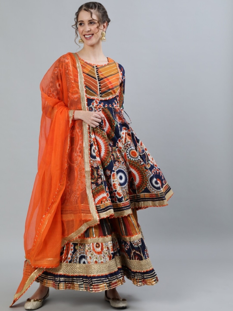 

Ishin Women Multi Coloured Pure Cotton Kurti with Skirt & Dupatta