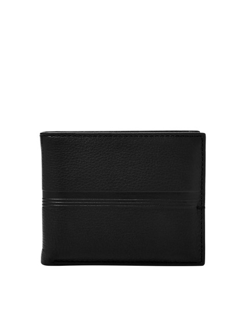 

Fossil Men Black Textured Leather Two Fold Wallet