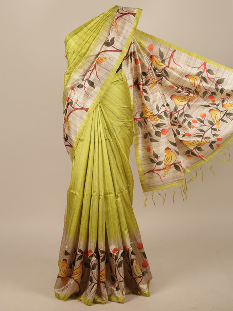 

Pothys Green Floral Jute Silk Saree