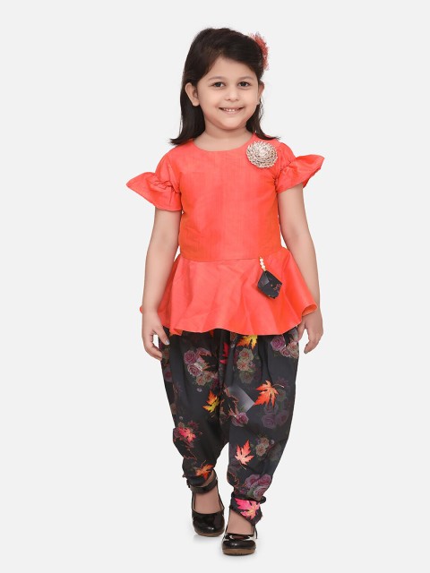 

LilPicks Girls Orange & Black Top with Dhoti Pants