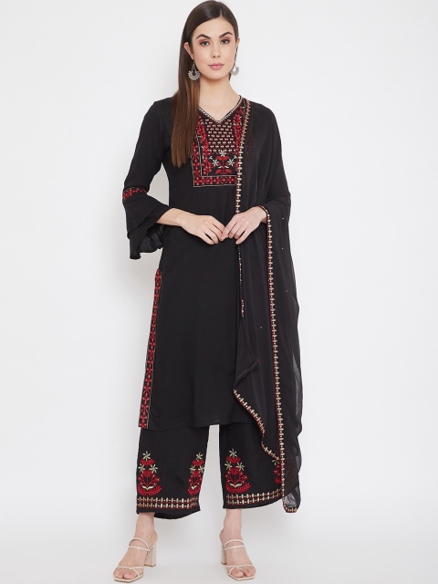 

Prakhya Women Black Ethnic Motifs Embroidered Kurta with Trousers & Dupatta