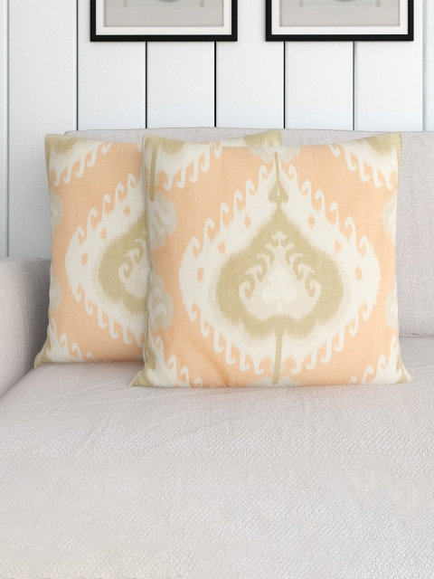 

Home Centre Peach & White Set of 2 Ethnic Motifs Square Cushion Covers