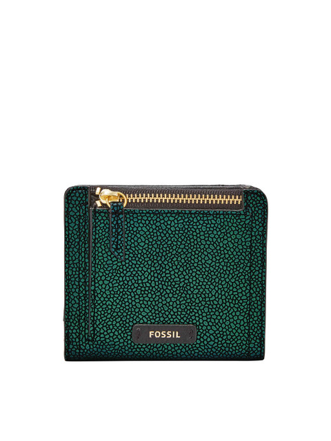 

Fossil Women Green & Black Textured Zip Detail Leather Two Fold Wallet