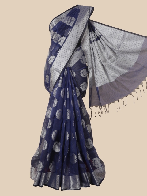 

Pothys Navy Blue & Silver-Toned Woven Design Zari Supernet Saree