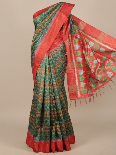 

Pothys Green & Orange Jute Silk Saree
