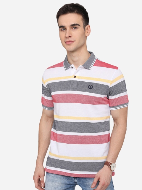 

Greenfibre Men White & Red Striped Polo Collar Slim Fit T-shirt