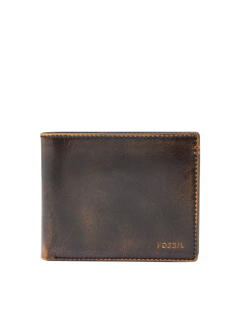 

Fossil Men Black Solid Leather Two Fold Wallet