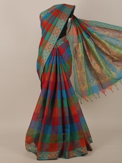 

Pothys Blue & Green Checked Pure Cotton Saree