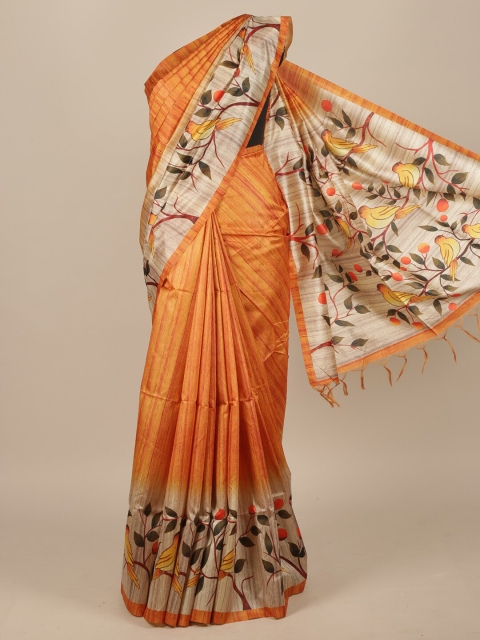 

Pothys Mustard & White Floral Jute Silk Saree