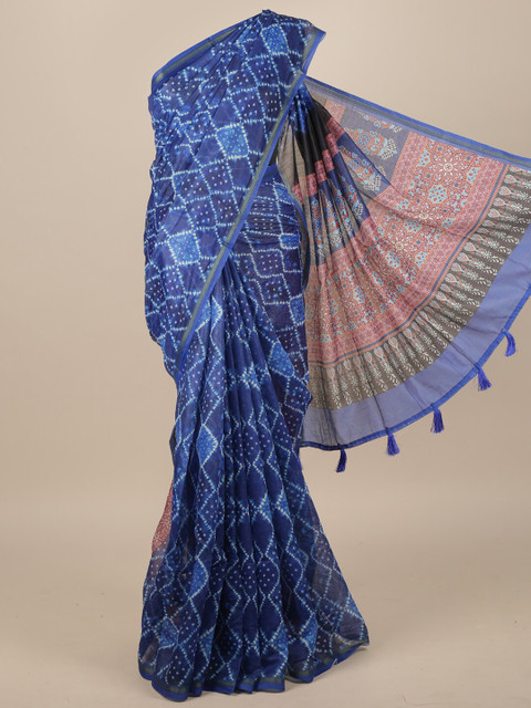 

Pothys Blue & White Bandhani Jute Silk Saree