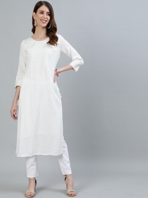 

Ishin Women Off White Yoke Design Gotta Patti Kurta