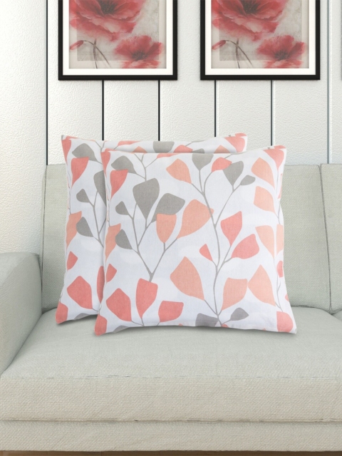 

Home Centre White & Peach-Coloured Set of 2 Floral Square Cushion Covers