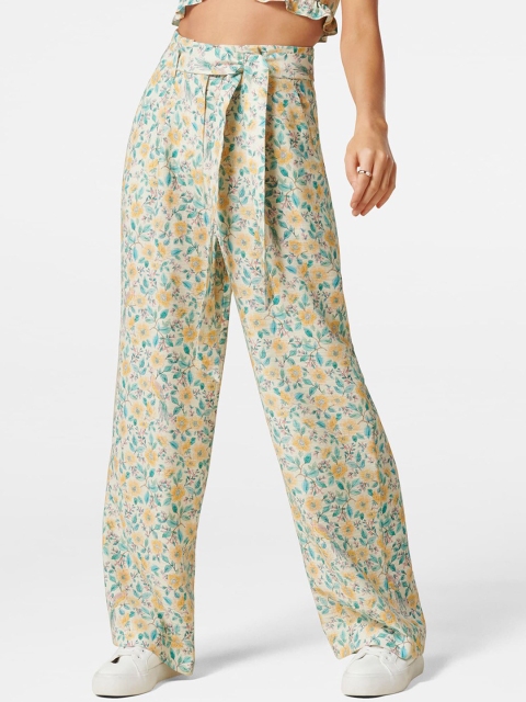 

Forever New Women Green Floral Printed Straight Fit High-Rise Parallel Trousers