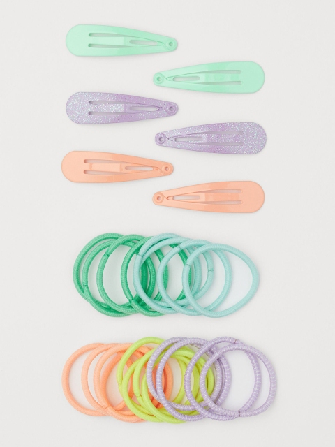 

H&M Set of 26 Hair Elastics & Clips, Green
