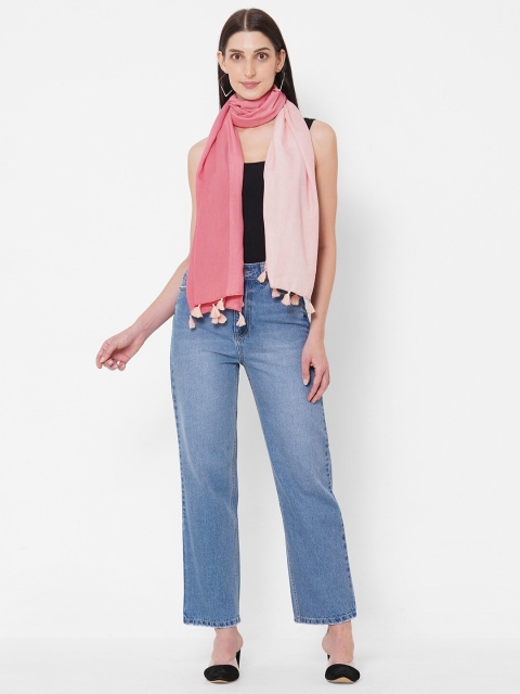 

Get Wrapped Women Pink Ombre Scarf in Dobby Border with Tassels