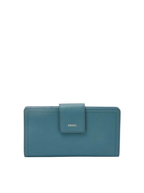 

Fossil Women Blue Solid Leather Two Fold Wallet