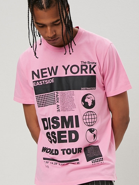 

FOREVER 21 Men Pink Typography Printed T-shirt