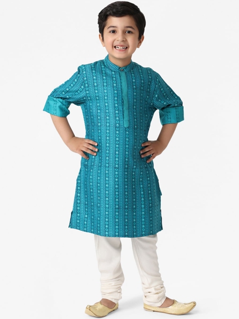 

Fabindia Boys Teal Geometric Thread Work Kurta