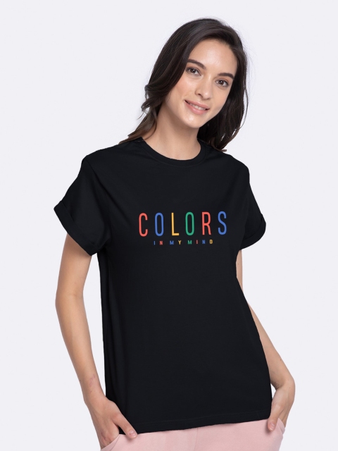 

Bewakoof Women Black Typography Printed T-shirt