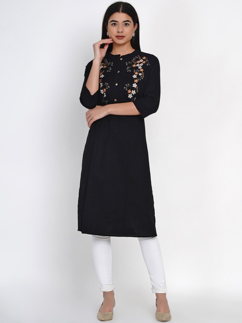 

IX IMPRESSION Women Black Embroidered Kurta