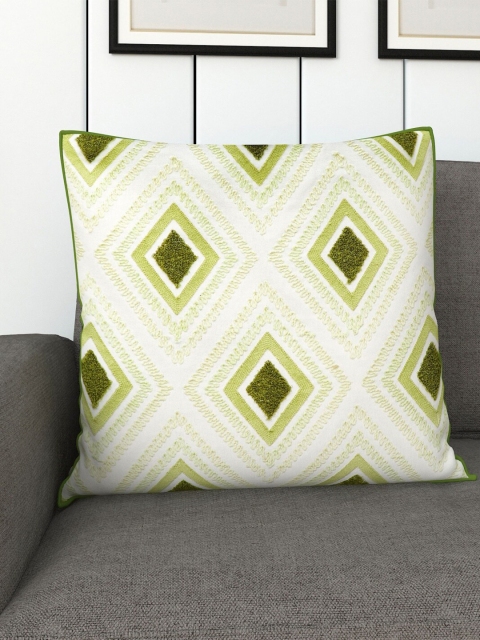 

Home Centre White & Green Single Embroidered Cotton Square Cushion Cover
