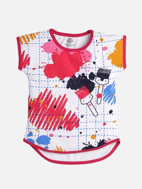 

TAMBOURINE Girls White & Red Printed Extended Sleeves T-shirt