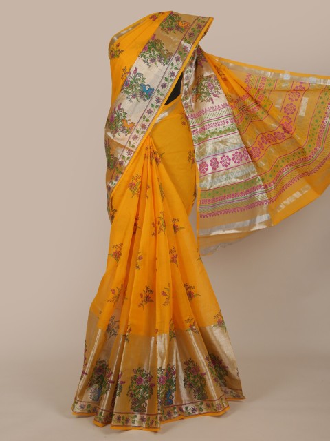 

Pothys Yellow & Pink Floral Zari Pure Cotton Saree