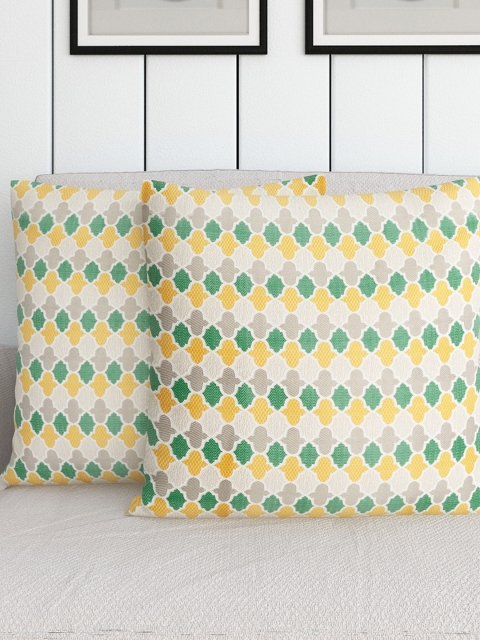 

Home Centre Beige & Green Set of 2 Geometric Square Cushion Covers