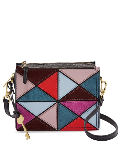 

Fossil Multi Geometric Textured Leather Structured Sling Bag with Bow Detail