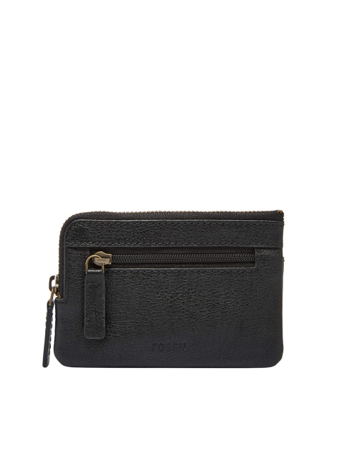 

Fossil Men Black Solid Leather Zip Around Wallet