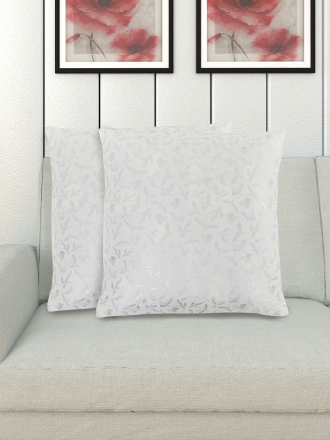 

Home Centre White & Silver-Toned Set of 2 Quirky Square Cushion Covers