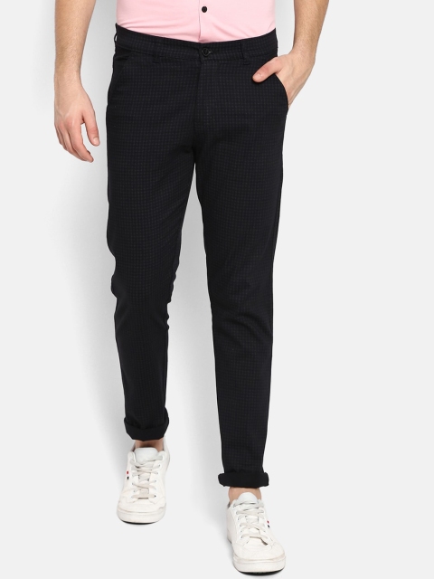 

V2 Value & Variety Men Black Checked Regular Trousers