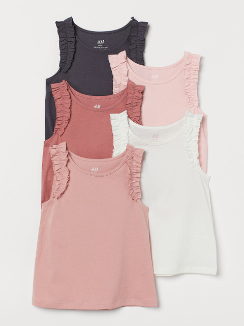 

H&M Girls 5-Pack Frill-Trimmed Vest Tops, White
