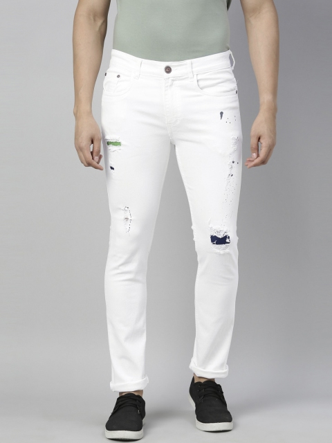 

CINOCCI Men White Slim Fit Mildly Distressed Stretchable Jeans