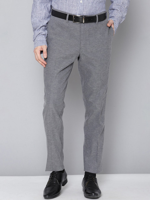 

GANT Men Grey Textured Slim Fit Formal Trousers