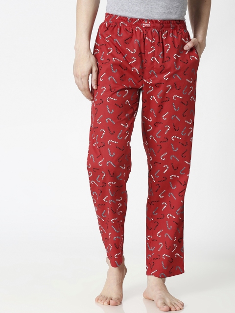 

Bewakoof Men Red Pure Cotton Printed Lounge Pants