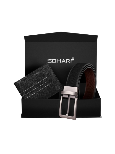

SCHARF Men Black Textured Wallet & Belt Accessory Box Gift Set