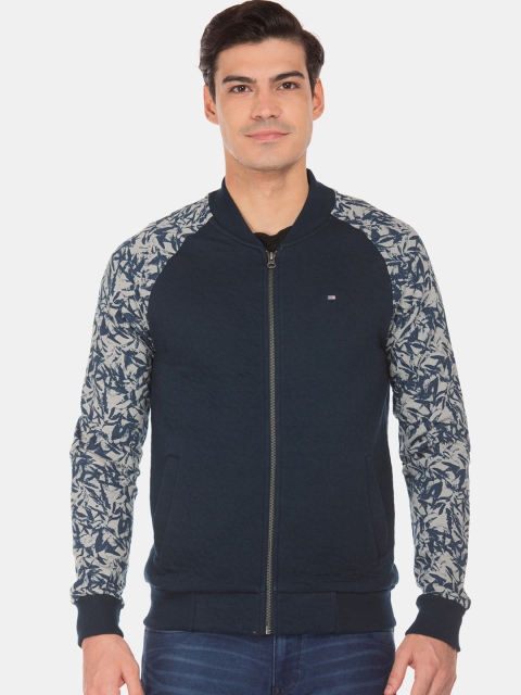 

Arrow Sport Men Blue Printed Panel Quilted Bomber Jacket