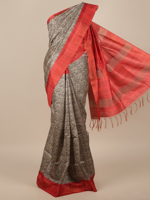 

Pothys Tan Brown & Red Jute Silk Saree