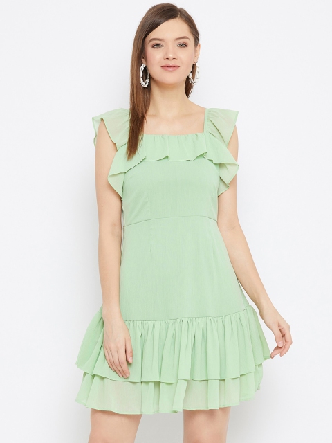 

Imfashini Women Sea Green Georgette Mini Dress