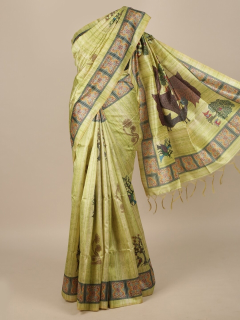 

Pothys Green & Grey Ethnic Motifs Jute Silk Saree