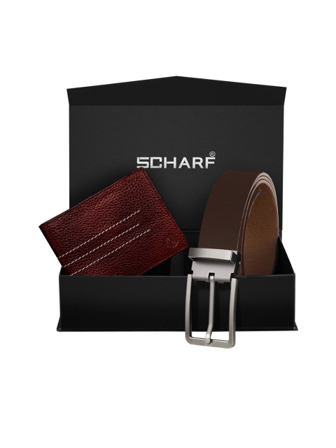 

SCHARF Men Brown Business Formal Belt & Wallet Textured Accessory Gift Set