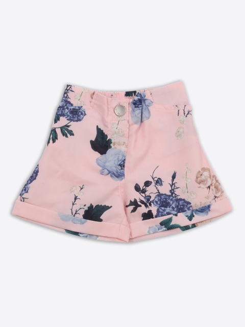 

CUTECUMBER Girls Pink Floral Printed Mid-Rise Regular Shorts