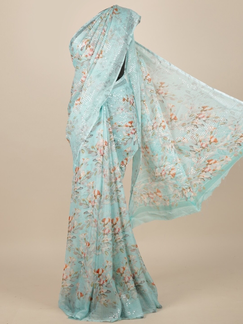 

Pothys Sea Green & Brown Floral Sequinned Saree